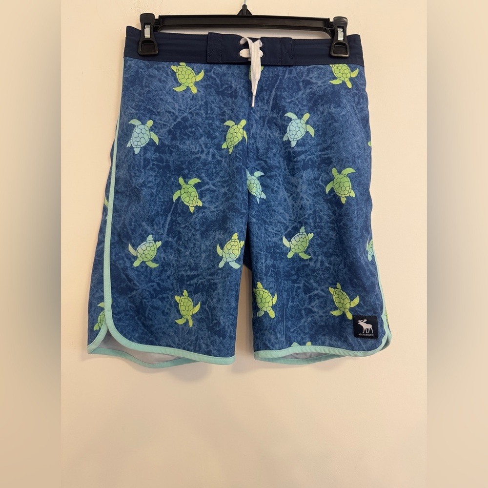 Abercrombie & Fitch Navy Swim Trunks with Lime Turtle Print